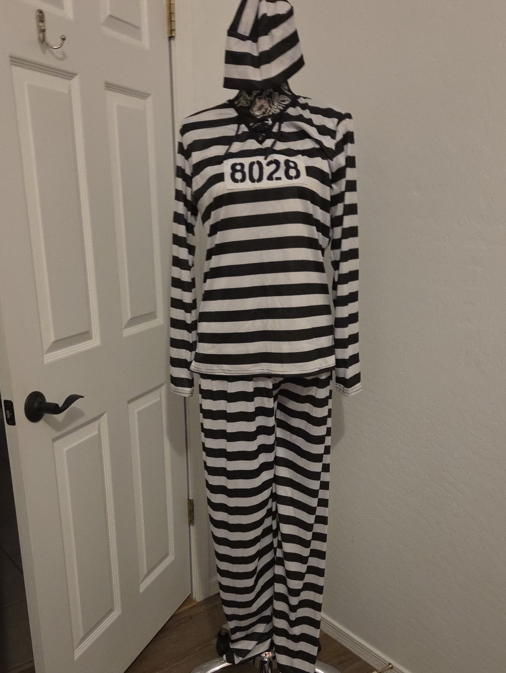 Striped Black & White Hooded Women's Prison Costume